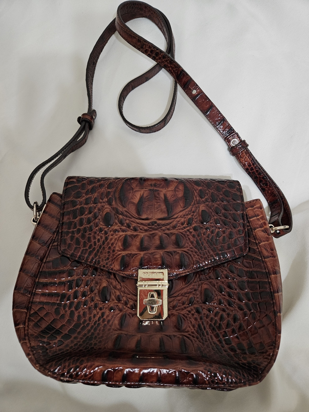 Brahmin Brown Croc-Embossed Crossbody with Gold Hardware